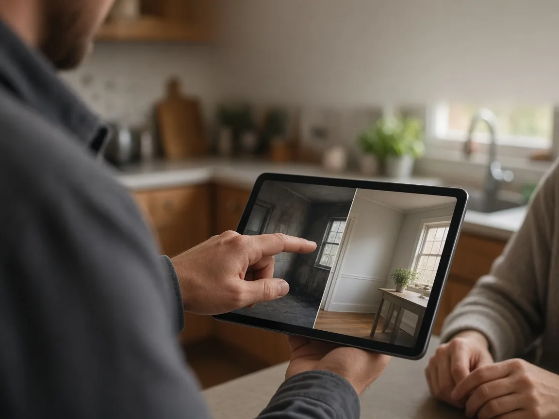 Smoke damage restoration technician inspecting a home in Paragonah, UT